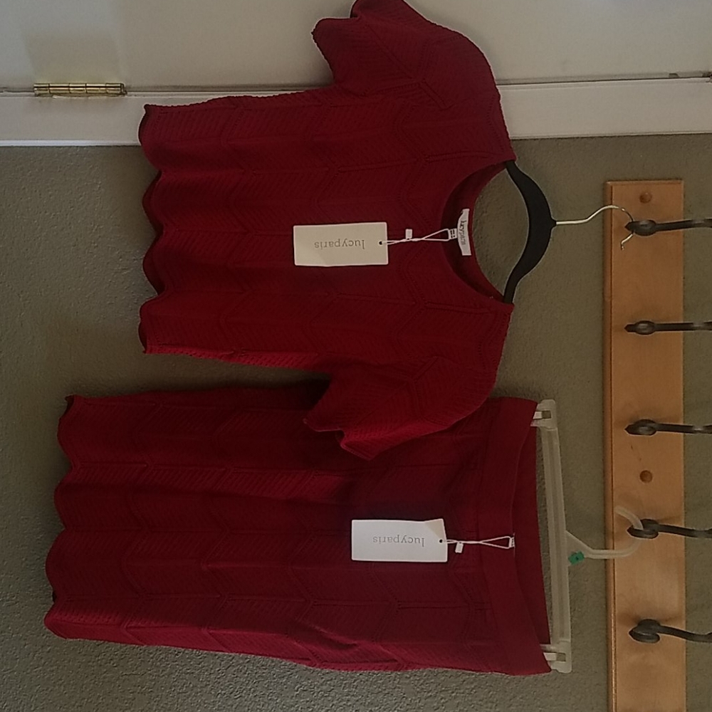 Red t-top and matching pencil skirt